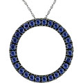 14k White Gold Blue Sapphire Circle Pendant