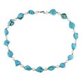 Silver Cultured Pearl Turquoise Bead Necklace