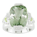 Silver 1/8ctw Diamond Green Amethyst Ring