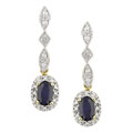 10k Yellow Gold Diamond Blue Sapphire Earrings