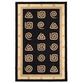 Hand-hooked Geo Black Wool Rug (6' x 9')