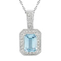 14k White Gold 1/10ct Diamond Blue Topaz Pendant