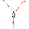 Roman Glass Mint and Coral Bead Necklace (Israel)