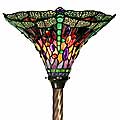Tiffany-style Dragonfly Red & Purple Torchiere Lamp