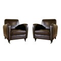 William Espresso Brown Bi-cast Leather Club Chairs (Set of 2)
