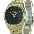 Seiko 5 Men's Black Dial Godltone Automatic Watch