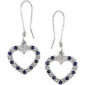 10k White Gold Blue Sapphire Diamond Heart Earrings