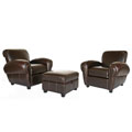 Dexter Brown Bi-cast Leather 2 Reclining Chairs & Ottoman