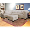 Ivory Tufted Leather Sectional Sofa and Ottoman