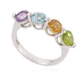 Sterling Silver 5-mm Multi Gemstone Ring