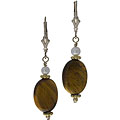 Tiger Eye & Pearl Leverback Earrings