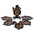 Handmade Rabbits & Flowers Lacquer Coasters (Set of 6)