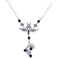 Soaring Swallows Garnet and Leaves Necklace