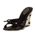 Tod's Black Leather and Canvas Wedge Sandals