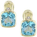 14k Yellow Gold Blue Topaz Diamond Earrings