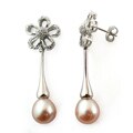 14k White Gold Pink Cultured Akoya Pearl Earrings