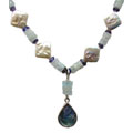 Pace (Peace) Glass and Aqua Iolite Necklace (Israel)