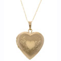 10k Gold Engraved Heart Locket with 18-inch Chain
