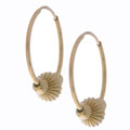 14k Yellow Gold Shell Bead Hoop Earrings