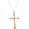 10k Large Two-tone Cross with Diamond Accent