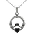 Sterling Silver Black Onyx Claddagh Necklace