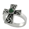 Sterling Silver Celtic Cross Glass Accent Ring