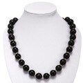 Silver Bead And Polished Black Agate Necklace