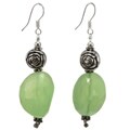 Silver Beaded Green Chalcedony Earrings