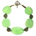 Silver Beaded Green Chalcedony Bracelet
