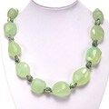 Green Chalcedony Silver Floral Bead Necklace