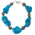 Turquoise Silver Floral Bead Bracelet