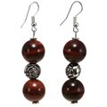 Brown Tiger Iron with Silver Beads Earrings
