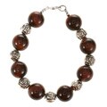 Brown Tiger Iron with Silver Beads Bracelet