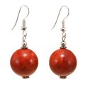 Silver Beaded Red Coral Earrings