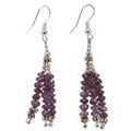 Three Strand Silver Bead Amethyst Earrings