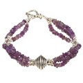 Three Strand Silver Bead Amethyst Bracelet