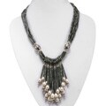 Silver Serpentine Jade & Pearl Necklace
