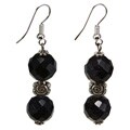 Black Sandstone Silver Floral Bead Earrings