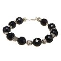 Black Sandstone Silver Floral Bead Bracelet