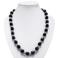Black Sandstone Silver Floral Bead Necklace