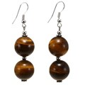 Silver Beaded Tiger's Eye Earrings
