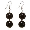 Silver Bead and Polished Black Agate Earrings