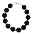 Silver Bead And Polished Black Agate Bracelet