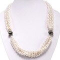 Silver-accented Three-strand Pearl Necklace