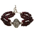 3-strand Silver Bead Garnet Bracelet