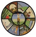Hand-hooked Vintage Poster Golf Wool Rug (5'6 Round)
