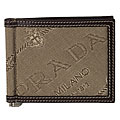 Prada Men's Beige Logo Jacquard Bi-fold Wallet