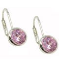 Sterling Silver Pink CZ Leverback Earrings