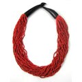 Handmade Coral Glass Horn Clasp Necklace (India)