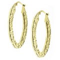 14k Yellow Gold Hammered Oval Hoop Earrings